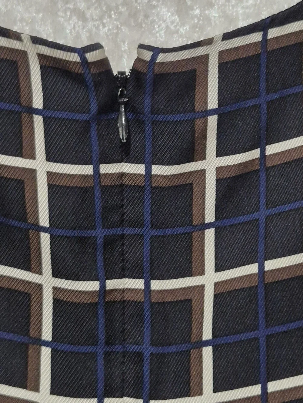 J. Crew Navy and White Windowpane Sleeveless Midi Dress...Size:4 100% Silk